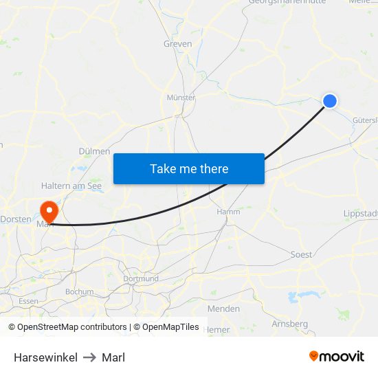 Harsewinkel to Marl map