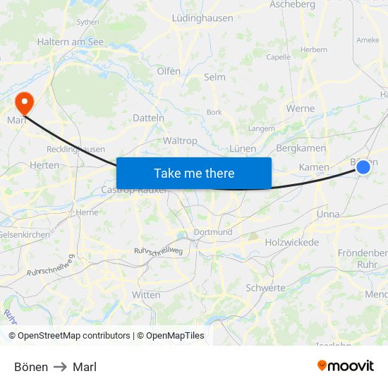 Bönen to Marl map