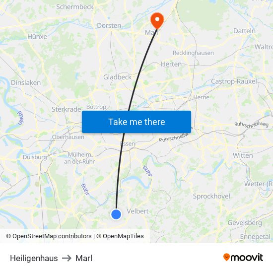 Heiligenhaus to Marl map