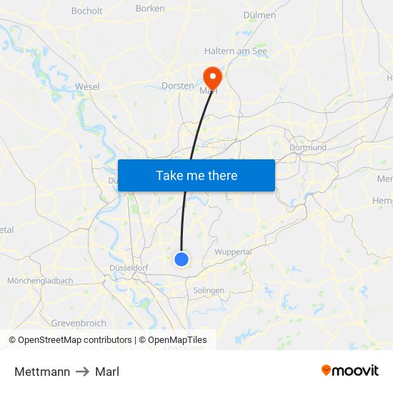 Mettmann to Marl map