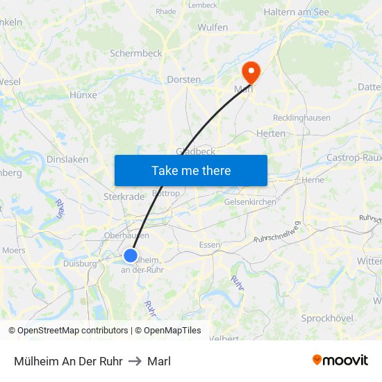 Mülheim An Der Ruhr to Marl map