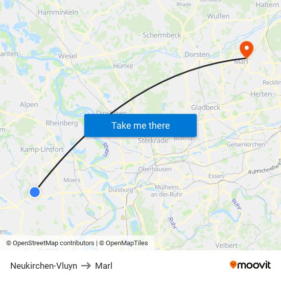 Neukirchen-Vluyn to Marl map