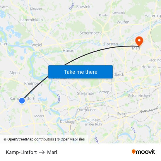 Kamp-Lintfort to Marl map