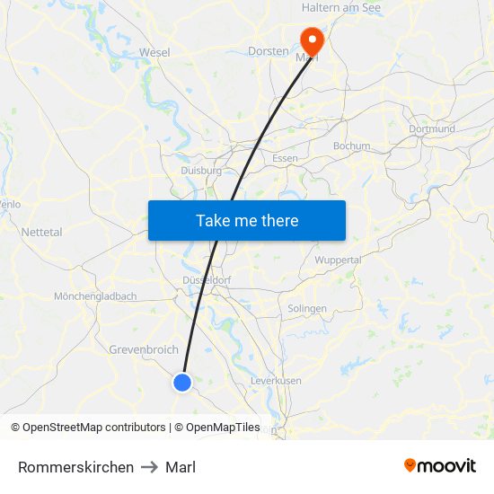 Rommerskirchen to Marl map