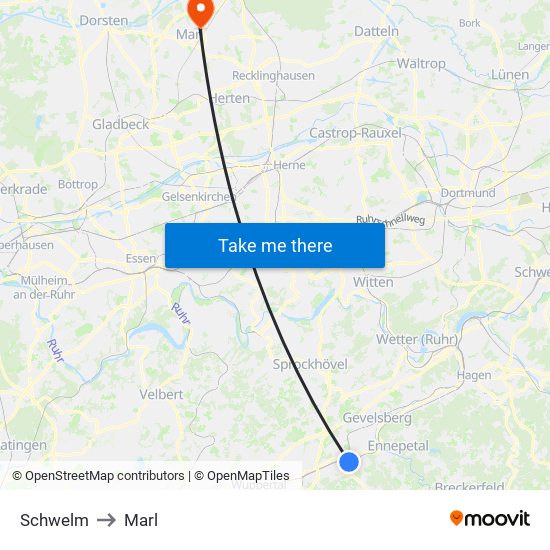 Schwelm to Marl map