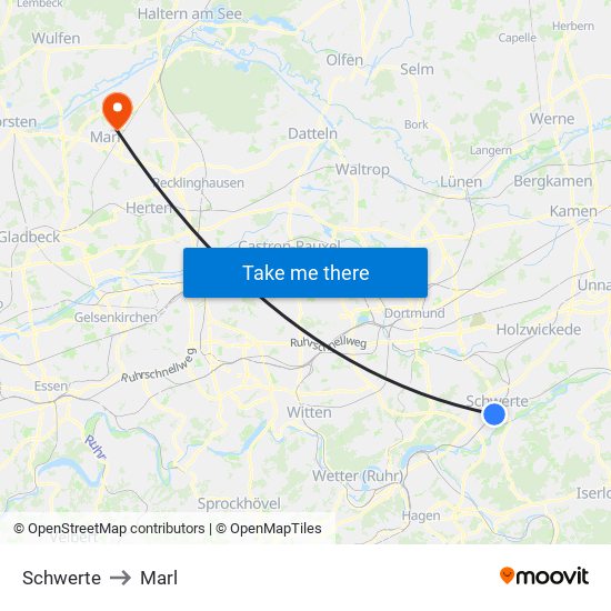 Schwerte to Marl map