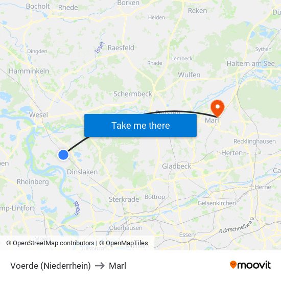 Voerde (Niederrhein) to Marl map