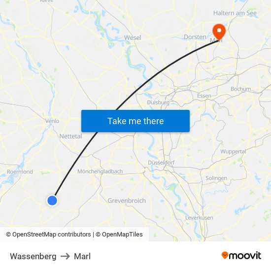 Wassenberg to Marl map