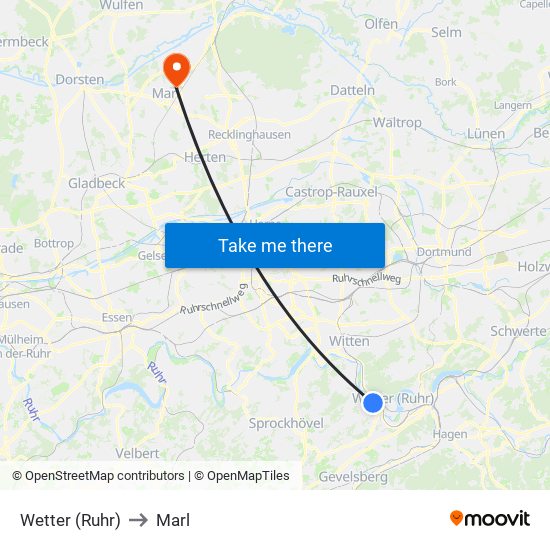 Wetter (Ruhr) to Marl map