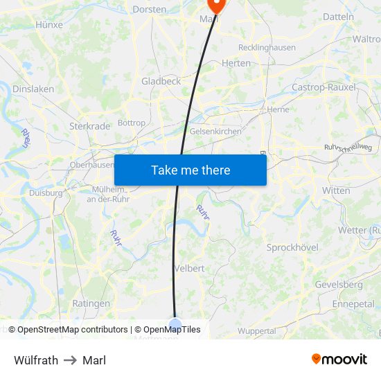 Wülfrath to Marl map