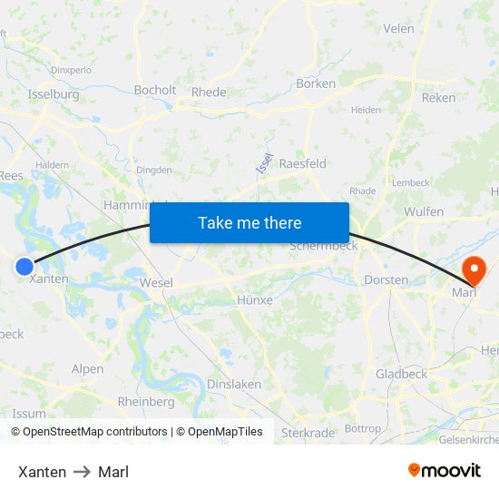Xanten to Marl map