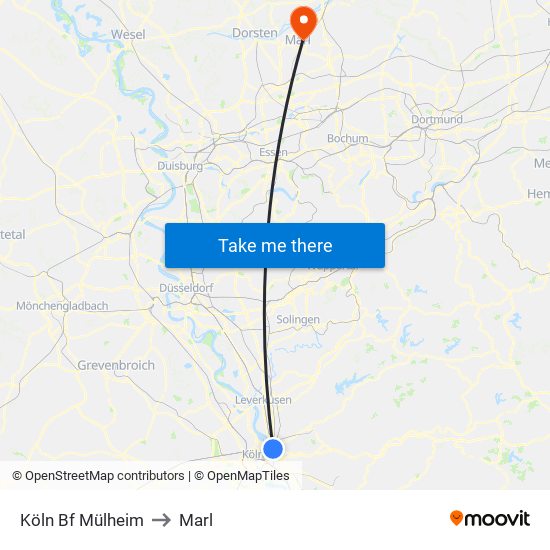 Köln Bf Mülheim to Marl map