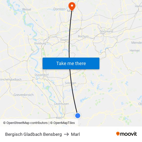 Bergisch Gladbach Bensberg to Marl map