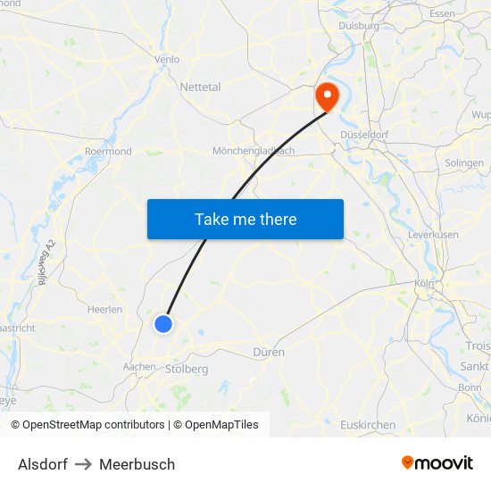 Alsdorf to Meerbusch map