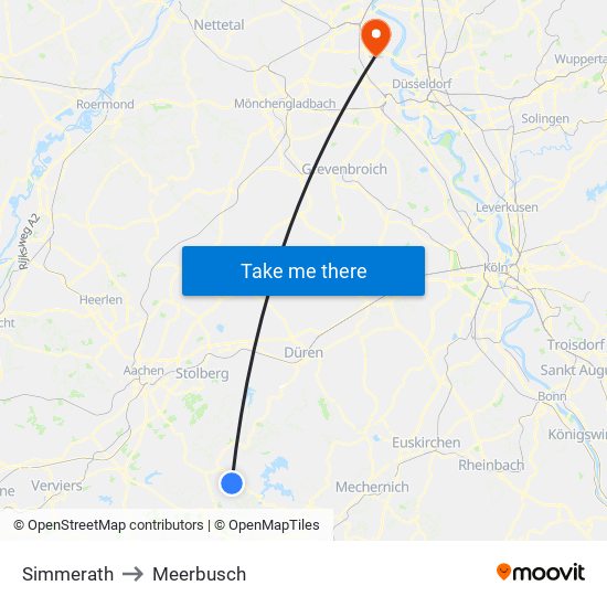 Simmerath to Meerbusch map