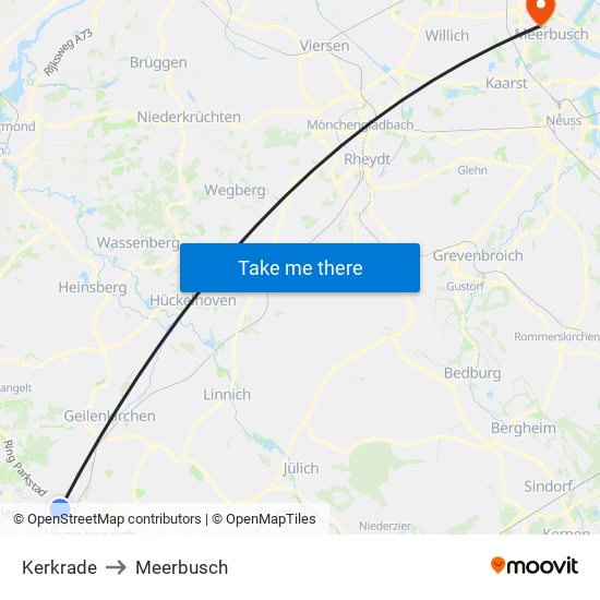 Kerkrade to Meerbusch map