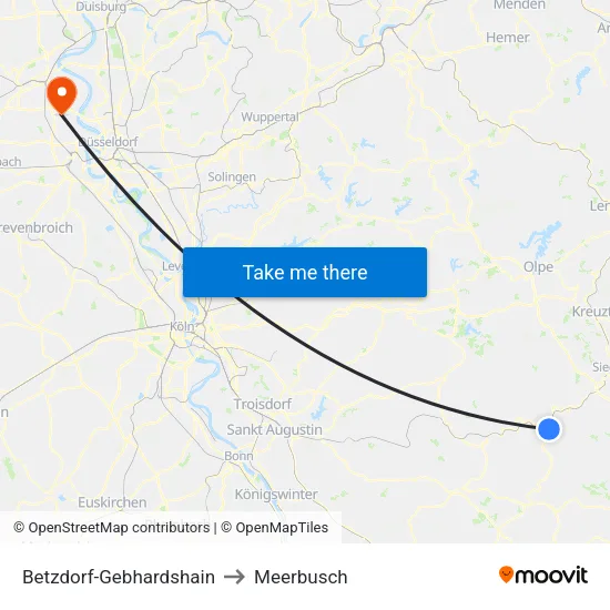 Betzdorf-Gebhardshain to Meerbusch map