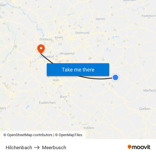 Hilchenbach to Meerbusch map