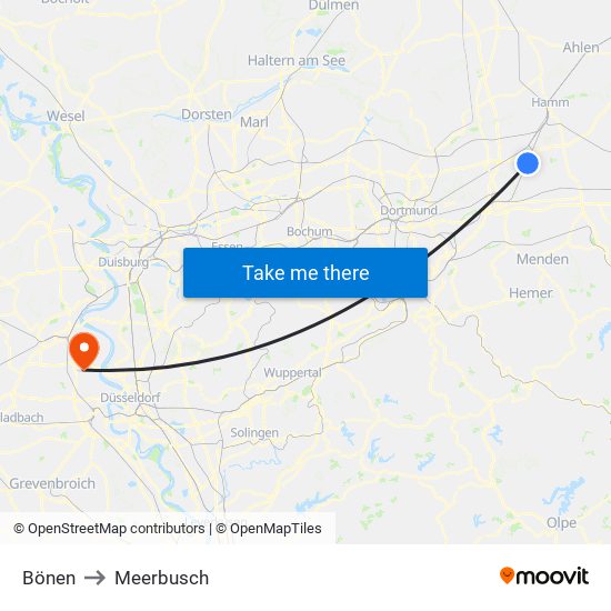 Bönen to Meerbusch map