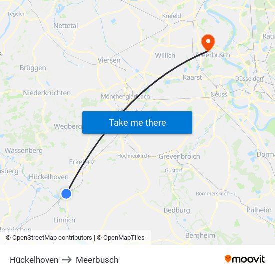 Hückelhoven to Meerbusch map