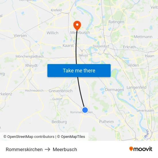 Rommerskirchen to Meerbusch map