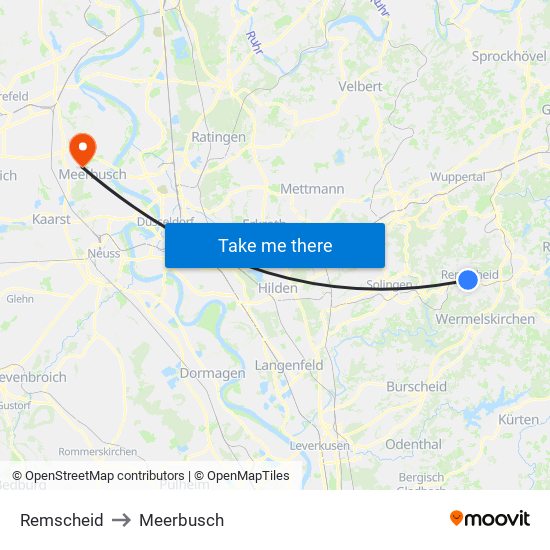 Remscheid to Meerbusch map