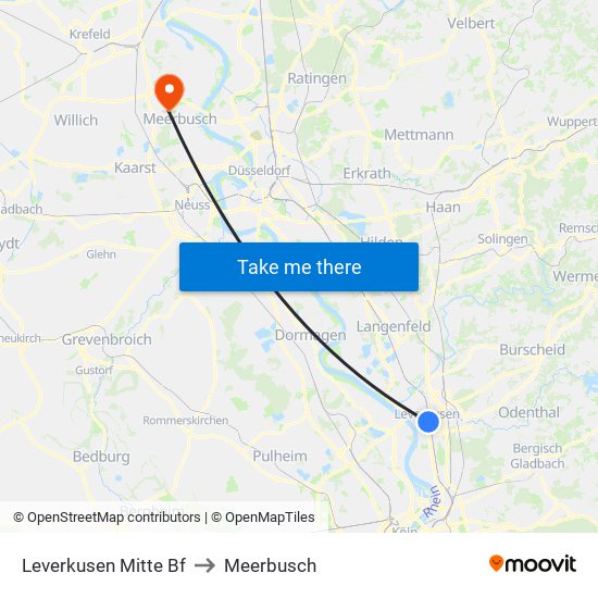 Leverkusen Mitte Bf to Meerbusch map