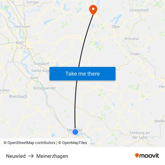 Neuwied to Meinerzhagen map