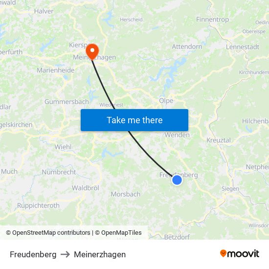 Freudenberg to Meinerzhagen map