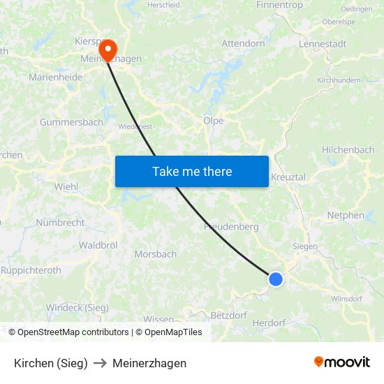 Kirchen (Sieg) to Meinerzhagen map