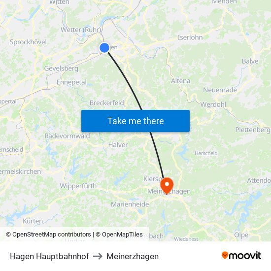 Hagen Hauptbahnhof to Meinerzhagen map