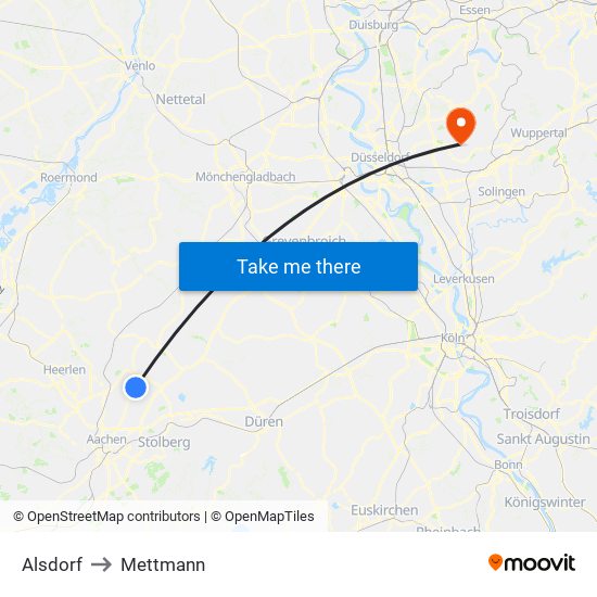Alsdorf to Mettmann map