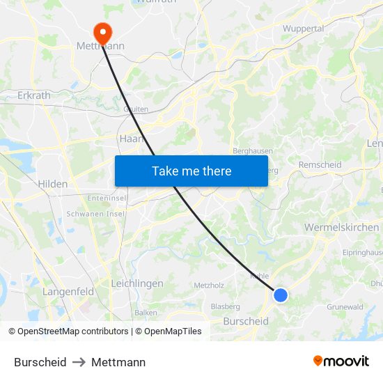 Burscheid to Mettmann map