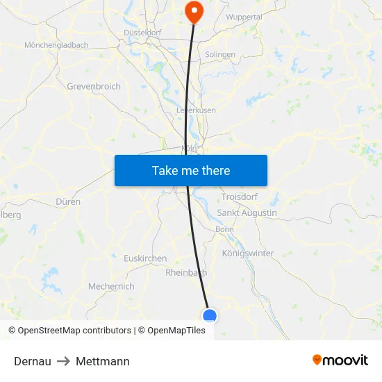 Dernau to Mettmann map