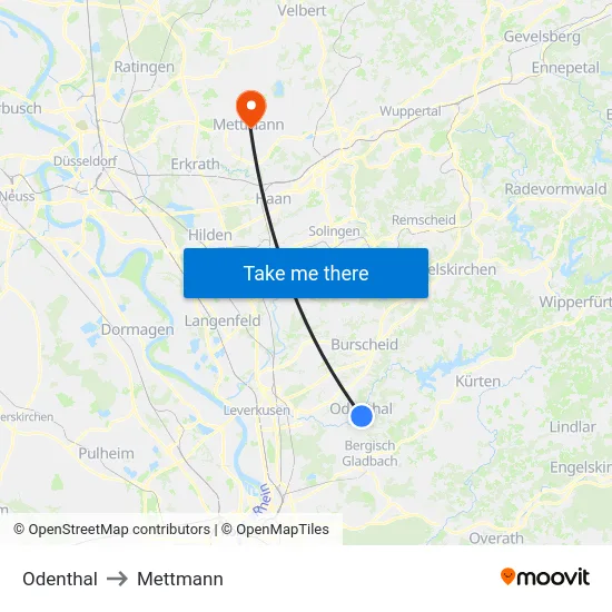Odenthal to Mettmann map