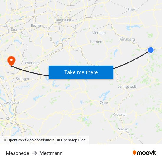 Meschede to Mettmann map