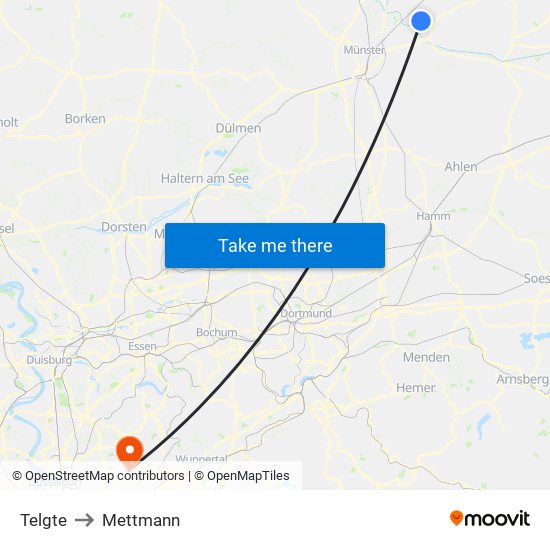 Telgte to Mettmann map