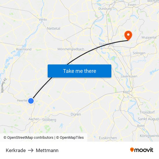 Kerkrade to Mettmann map