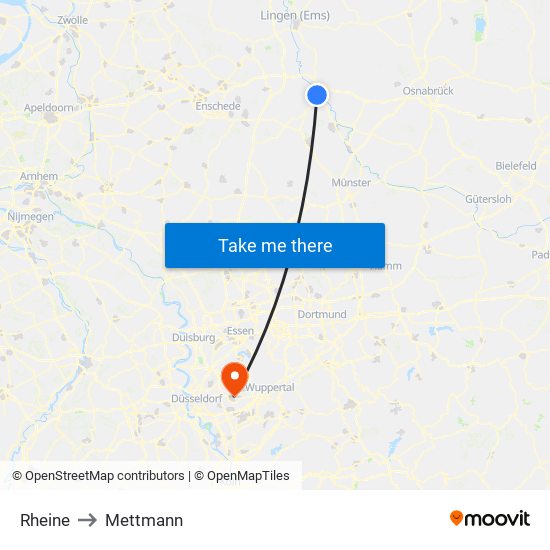 Rheine to Mettmann map