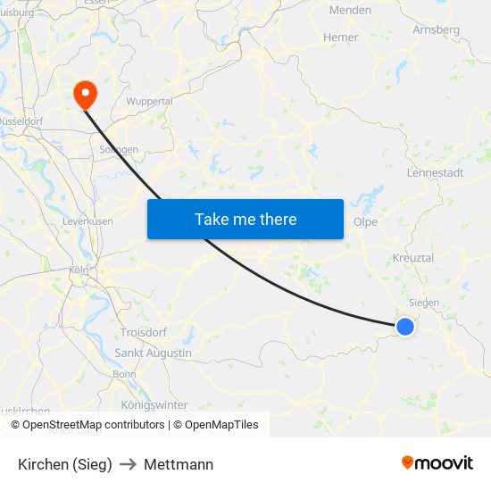 Kirchen (Sieg) to Mettmann map