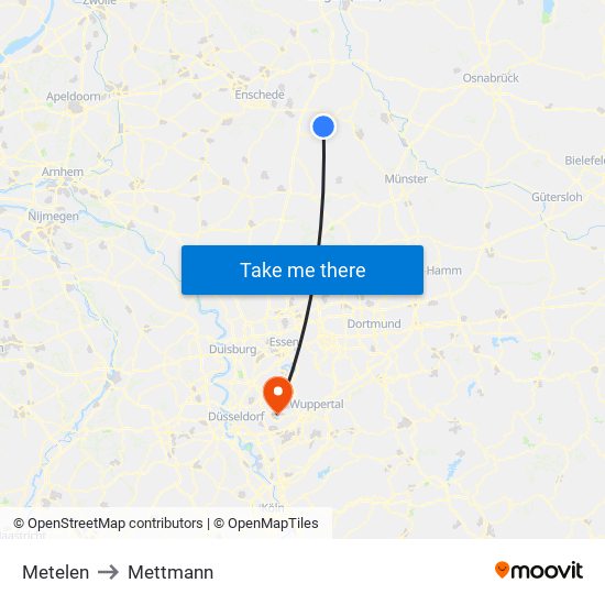 Metelen to Mettmann map