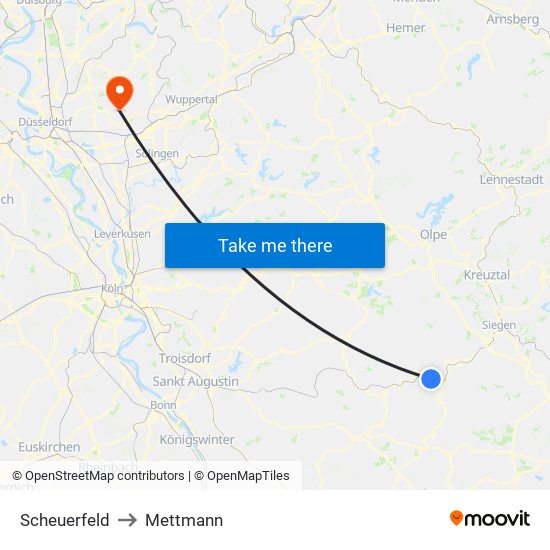 Scheuerfeld to Mettmann map