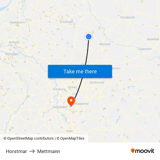 Horstmar to Mettmann map