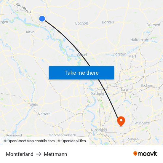 Montferland to Mettmann map