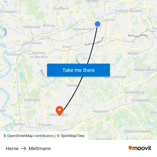 Herne to Mettmann map