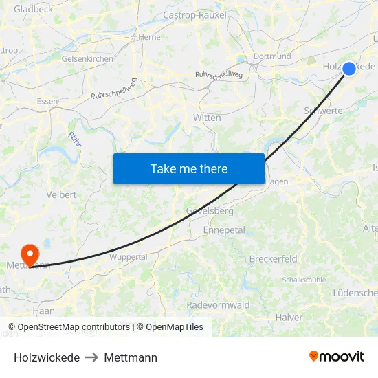 Holzwickede to Mettmann map