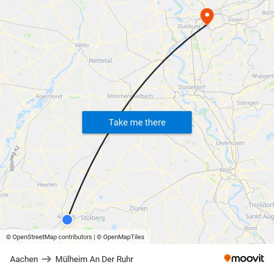 Aachen to Mülheim An Der Ruhr map