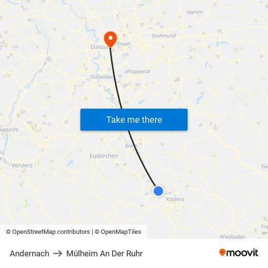 Andernach to Mülheim An Der Ruhr map