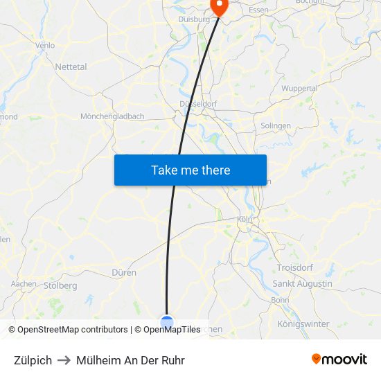 Zülpich to Mülheim An Der Ruhr map