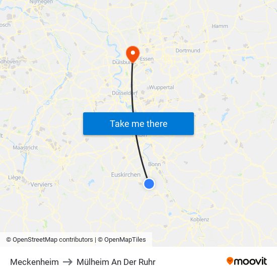 Meckenheim to Mülheim An Der Ruhr map